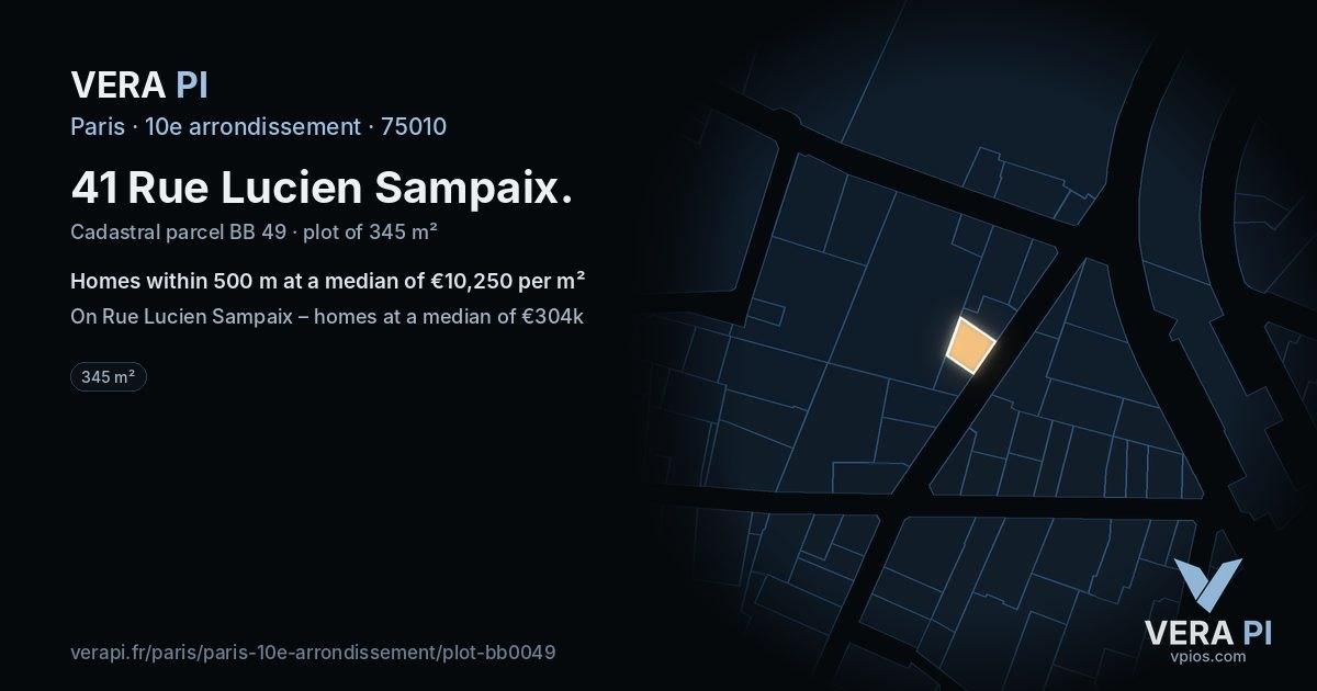 41 Rue Lucien Sampaix, 10e arrondissement at night – the plot lit, the parcels around coloured by the prices near them