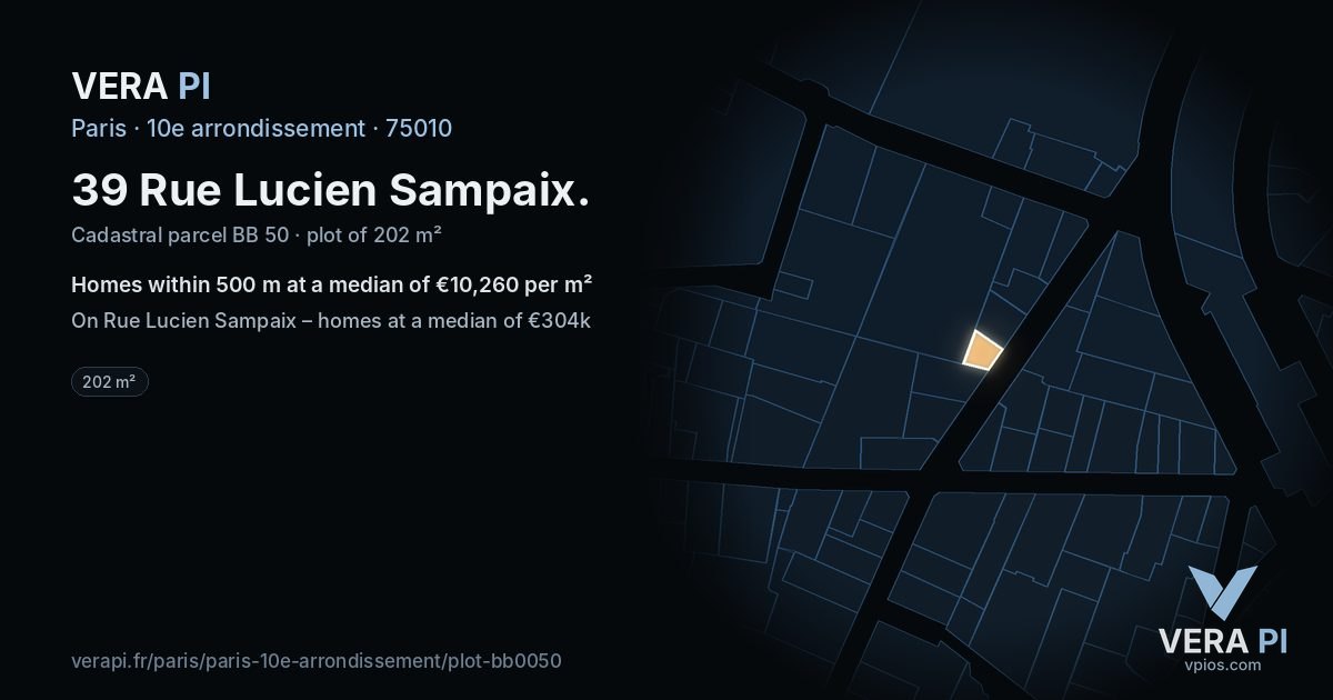 39 Rue Lucien Sampaix, 10e arrondissement at night – the plot lit, the parcels around coloured by the prices near them
