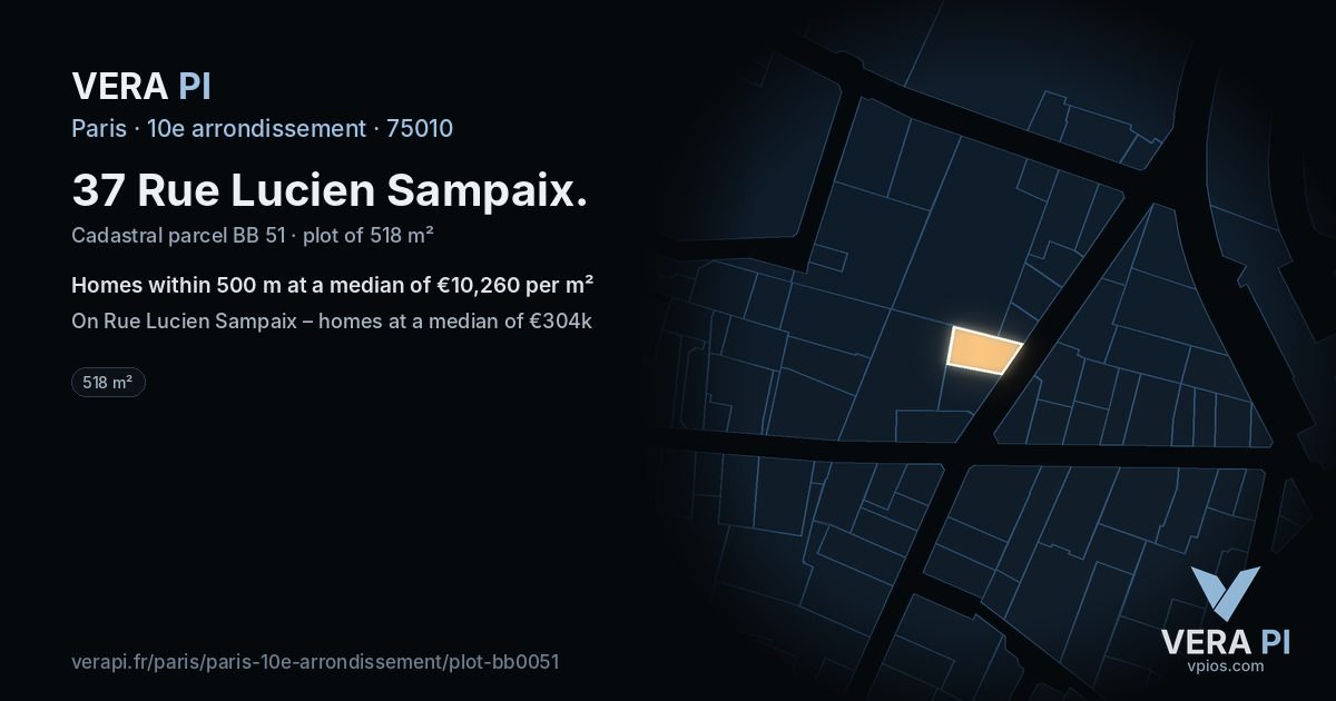 37 Rue Lucien Sampaix, 10e arrondissement at night – the plot lit, the parcels around coloured by the prices near them