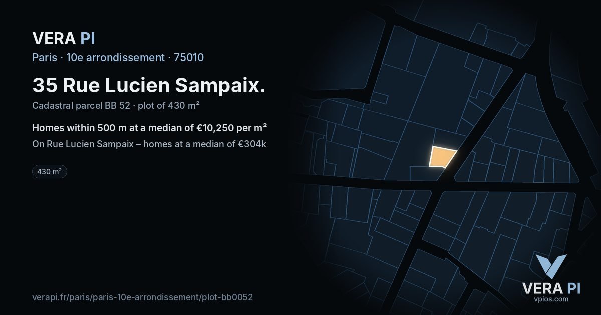 35 Rue Lucien Sampaix, 10e arrondissement at night – the plot lit, the parcels around coloured by the prices near them