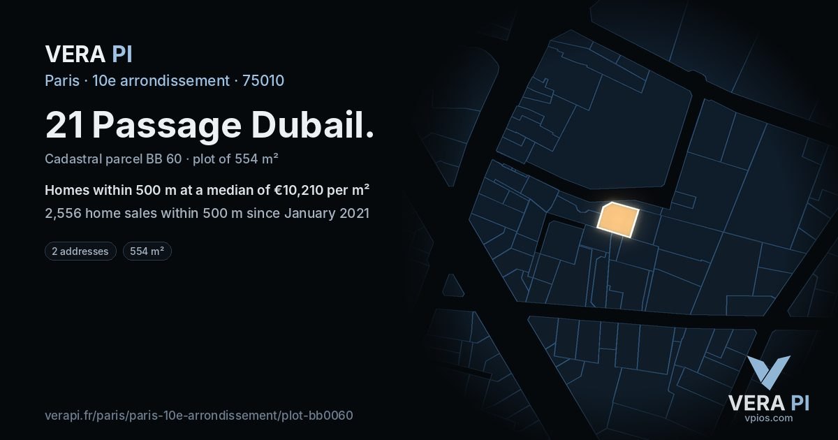 21 Passage Dubail, 10e arrondissement at night – the plot lit, the parcels around coloured by the prices near them