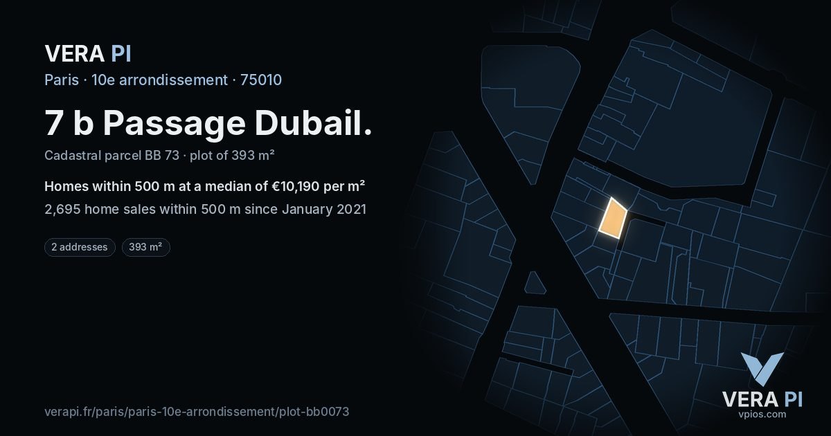 7 b Passage Dubail, 10e arrondissement at night – the plot lit, the parcels around coloured by the prices near them