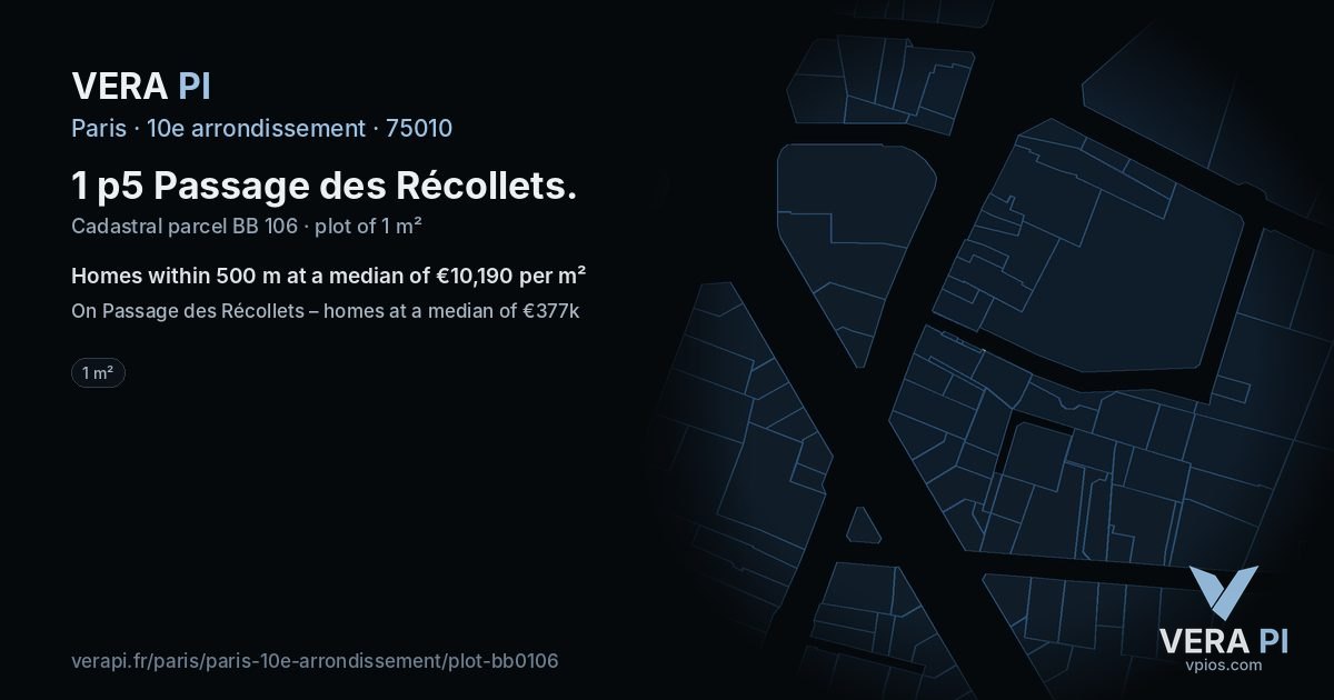 1 p5 Passage des Récollets, 10e arrondissement at night – the plot lit, the parcels around coloured by the prices near them