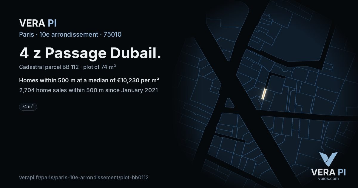 4 z Passage Dubail, 10e arrondissement at night – the plot lit, the parcels around coloured by the prices near them
