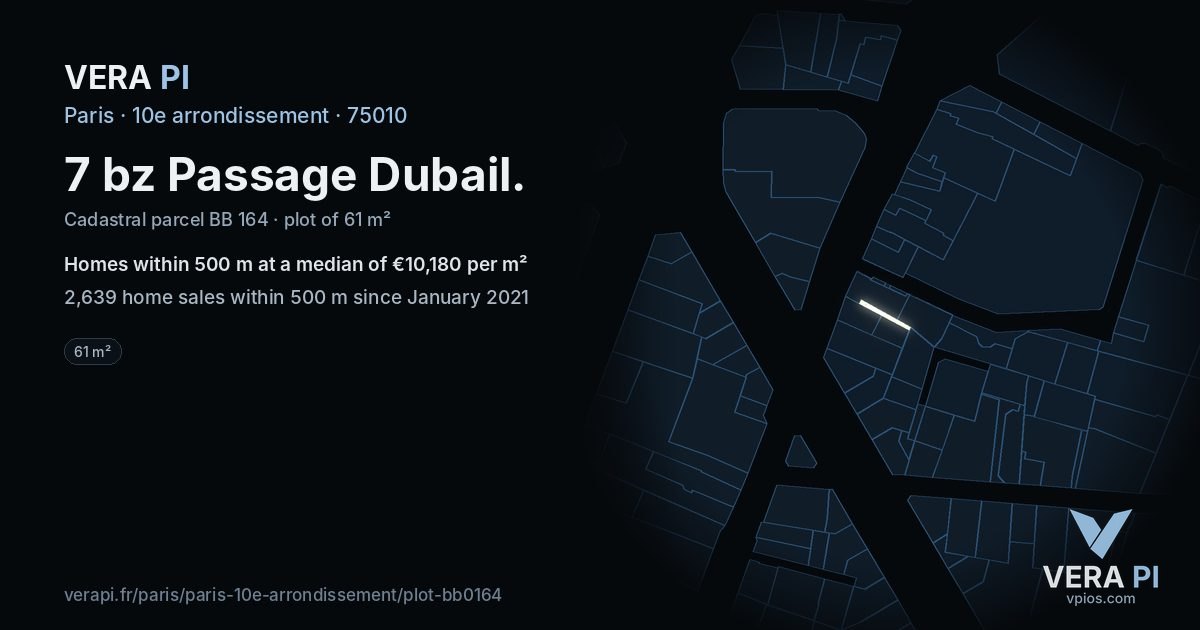 7 bz Passage Dubail, 10e arrondissement at night – the plot lit, the parcels around coloured by the prices near them