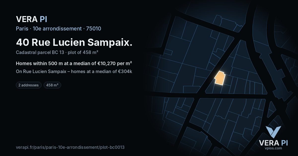 40 Rue Lucien Sampaix, 10e arrondissement at night – the plot lit, the parcels around coloured by the prices near them