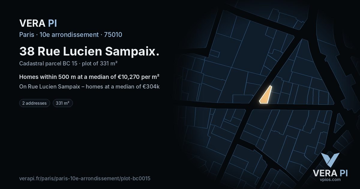 38 Rue Lucien Sampaix, 10e arrondissement at night – the plot lit, the parcels around coloured by the prices near them
