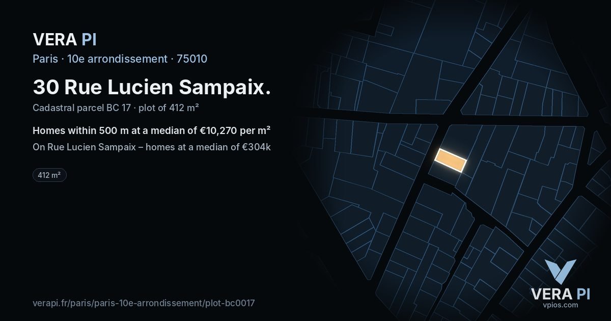 30 Rue Lucien Sampaix, 10e arrondissement at night – the plot lit, the parcels around coloured by the prices near them