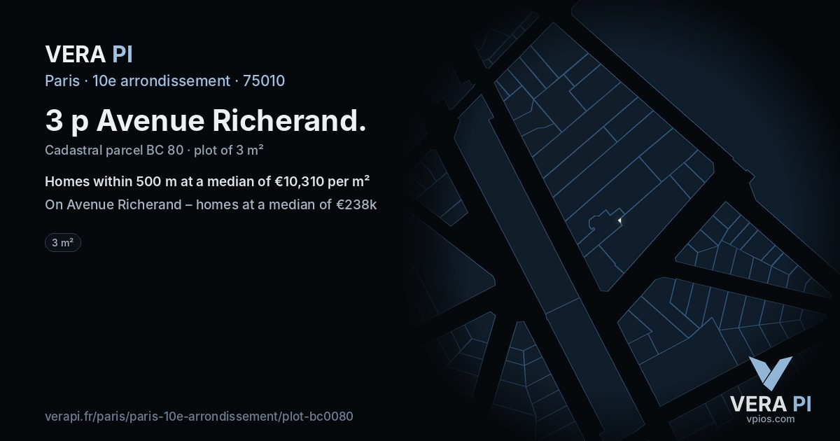 3 p Avenue Richerand, 10e arrondissement at night – the plot lit, the parcels around coloured by the prices near them