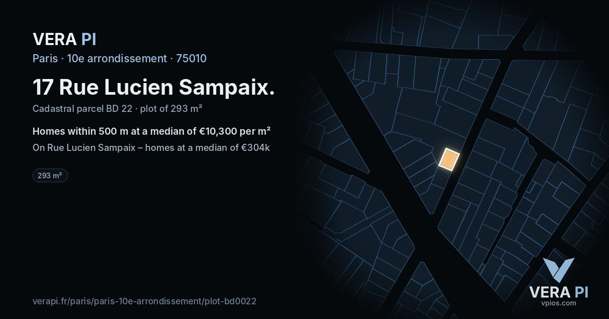 17 Rue Lucien Sampaix, 10e arrondissement at night – the plot lit, the parcels around coloured by the prices near them