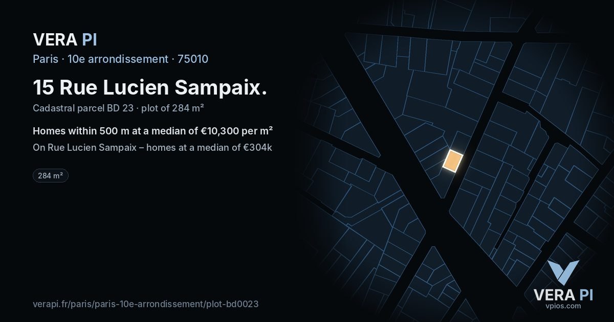 15 Rue Lucien Sampaix, 10e arrondissement at night – the plot lit, the parcels around coloured by the prices near them