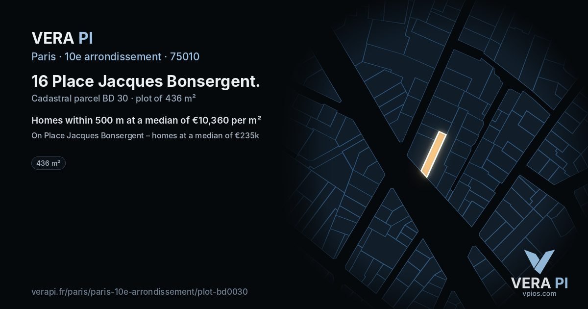 16 Place Jacques Bonsergent, 10e arrondissement at night – the plot lit, the parcels around coloured by the prices near them
