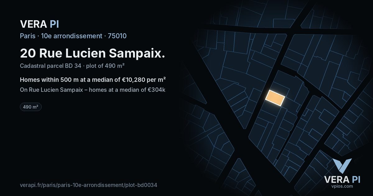 20 Rue Lucien Sampaix, 10e arrondissement at night – the plot lit, the parcels around coloured by the prices near them