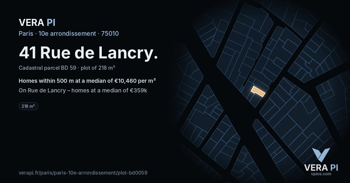 41 Rue de Lancry, 10e arrondissement at night – the plot lit, the parcels around coloured by the prices near them
