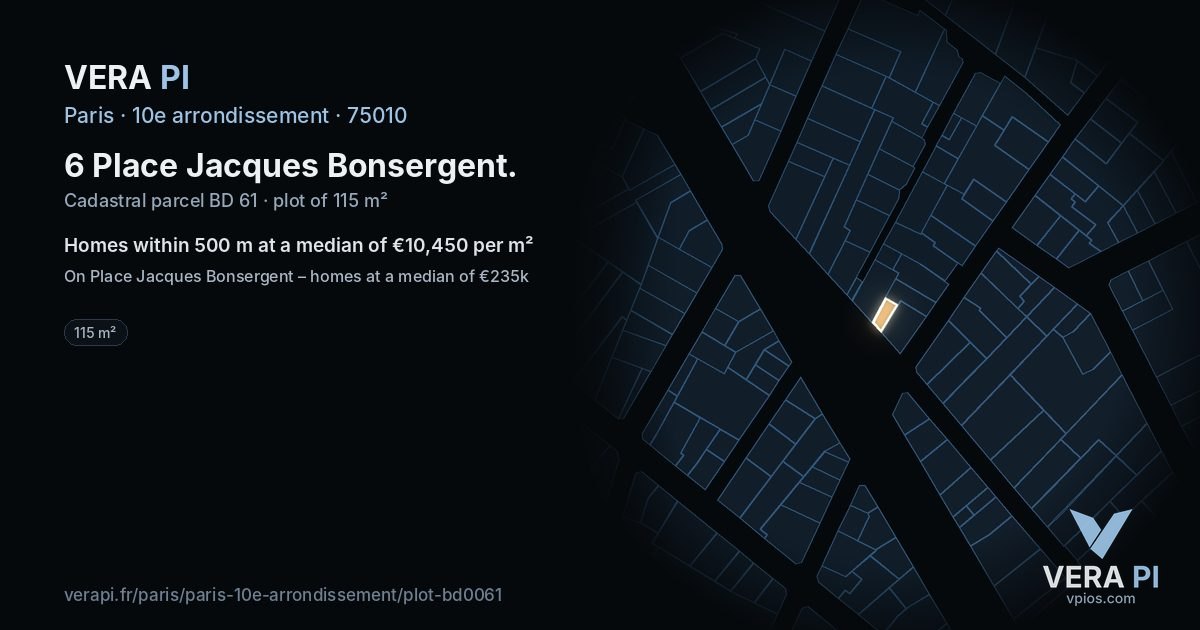 6 Place Jacques Bonsergent, 10e arrondissement at night – the plot lit, the parcels around coloured by the prices near them