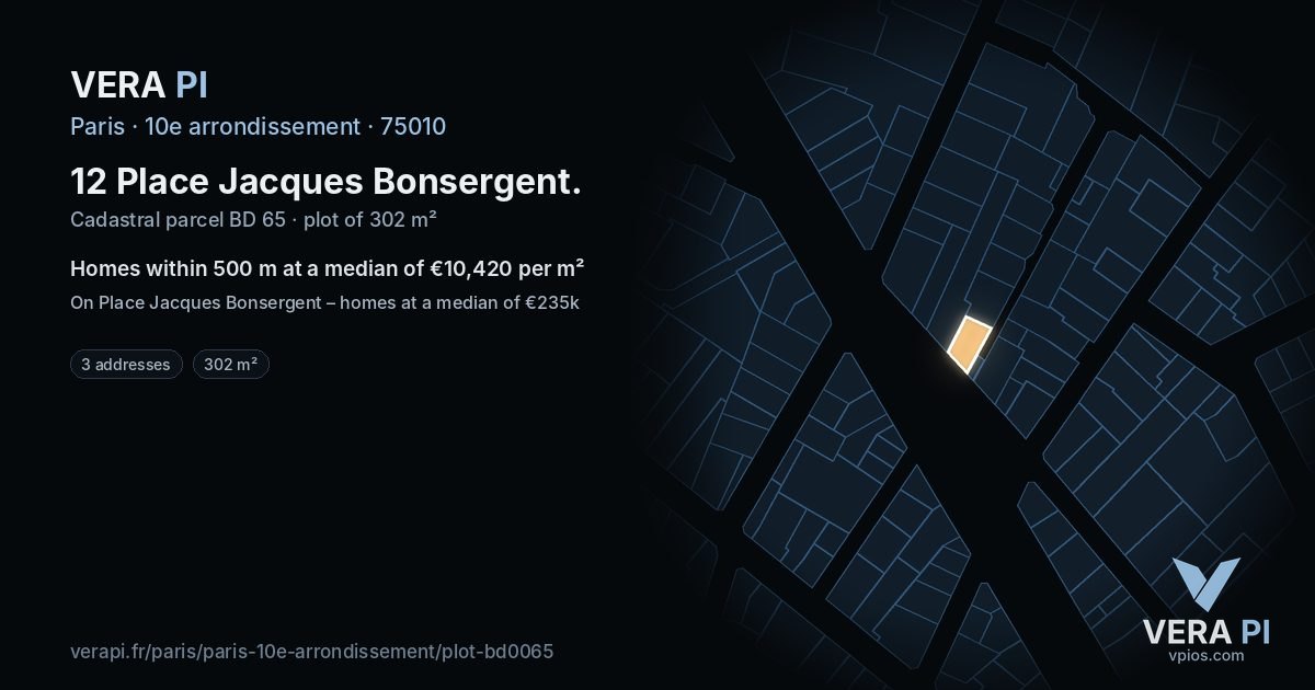 12 Place Jacques Bonsergent, 10e arrondissement at night – the plot lit, the parcels around coloured by the prices near them