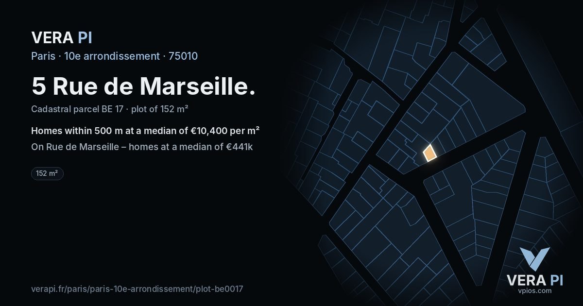 5 Rue de Marseille, 10e arrondissement at night – the plot lit, the parcels around coloured by the prices near them