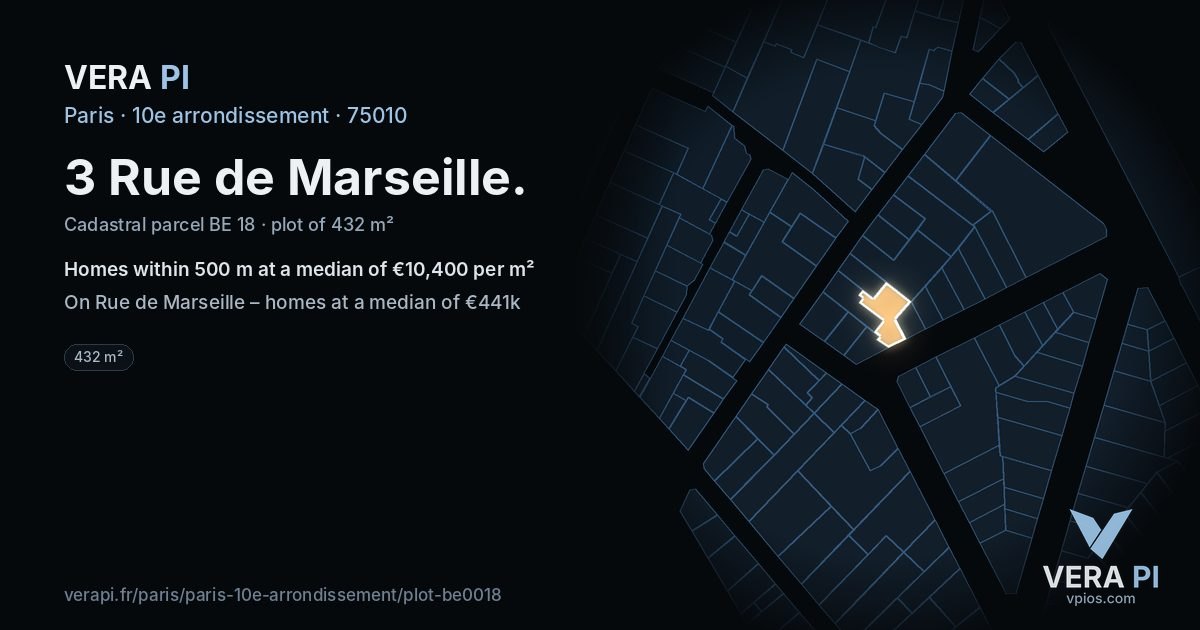 3 Rue de Marseille, 10e arrondissement at night – the plot lit, the parcels around coloured by the prices near them