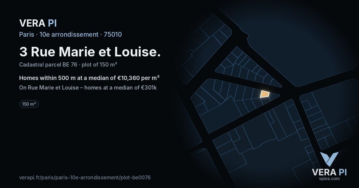 3 Rue Marie et Louise, 10e arrondissement at night – the plot lit, the parcels around coloured by the prices near them