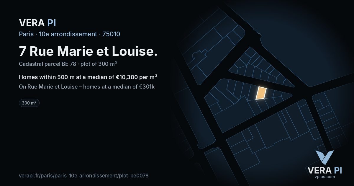 7 Rue Marie et Louise, 10e arrondissement at night – the plot lit, the parcels around coloured by the prices near them