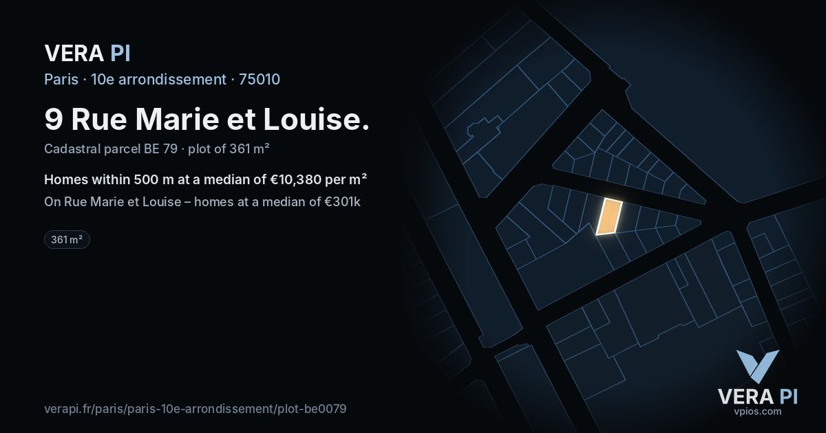 9 Rue Marie et Louise, 10e arrondissement at night – the plot lit, the parcels around coloured by the prices near them