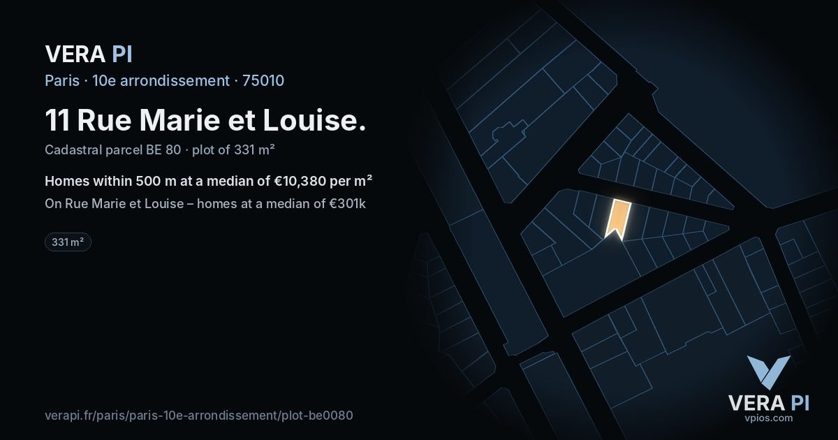 11 Rue Marie et Louise, 10e arrondissement at night – the plot lit, the parcels around coloured by the prices near them