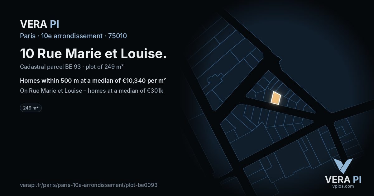 10 Rue Marie et Louise, 10e arrondissement at night – the plot lit, the parcels around coloured by the prices near them