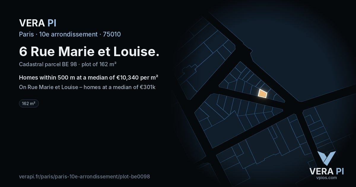 6 Rue Marie et Louise, 10e arrondissement at night – the plot lit, the parcels around coloured by the prices near them