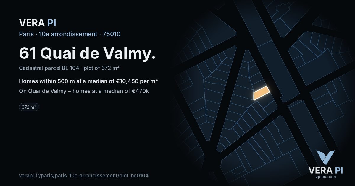 61 Quai de Valmy, 10e arrondissement at night – the plot lit, the parcels around coloured by the prices near them