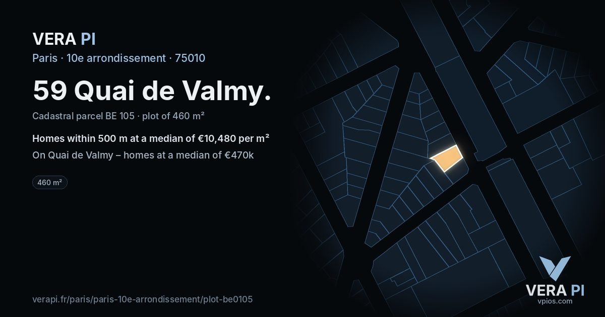 59 Quai de Valmy, 10e arrondissement at night – the plot lit, the parcels around coloured by the prices near them