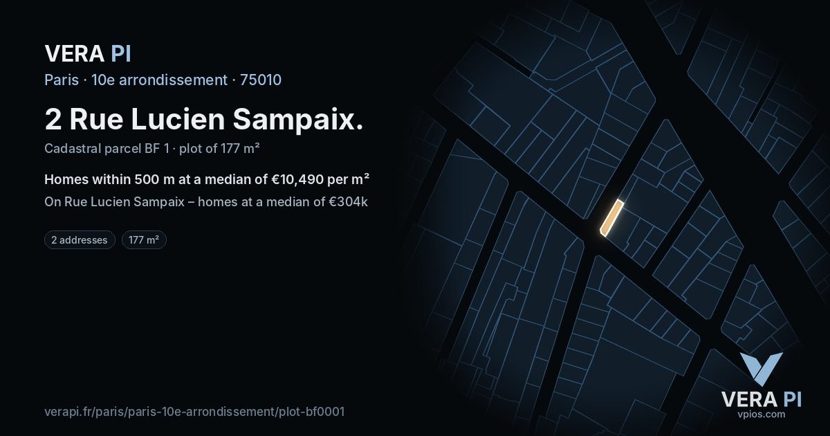 2 Rue Lucien Sampaix, 10e arrondissement at night – the plot lit, the parcels around coloured by the prices near them