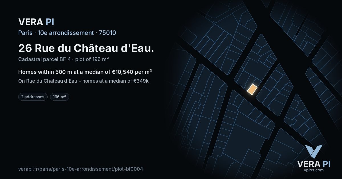 26 Rue du Château d'Eau, 10e arrondissement at night – the plot lit, the parcels around coloured by the prices near them