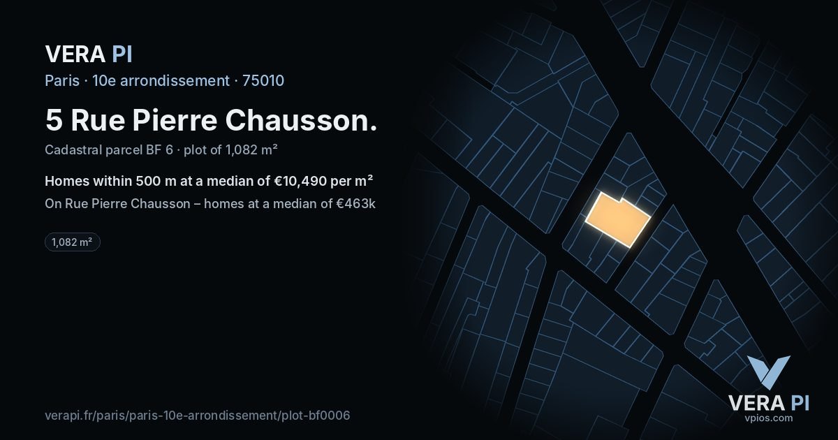 5 Rue Pierre Chausson, 10e arrondissement at night – the plot lit, the parcels around coloured by the prices near them