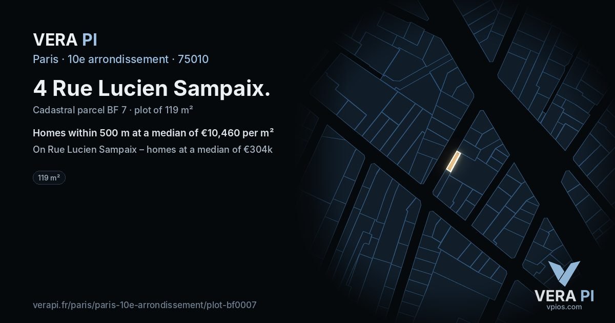 4 Rue Lucien Sampaix, 10e arrondissement at night – the plot lit, the parcels around coloured by the prices near them