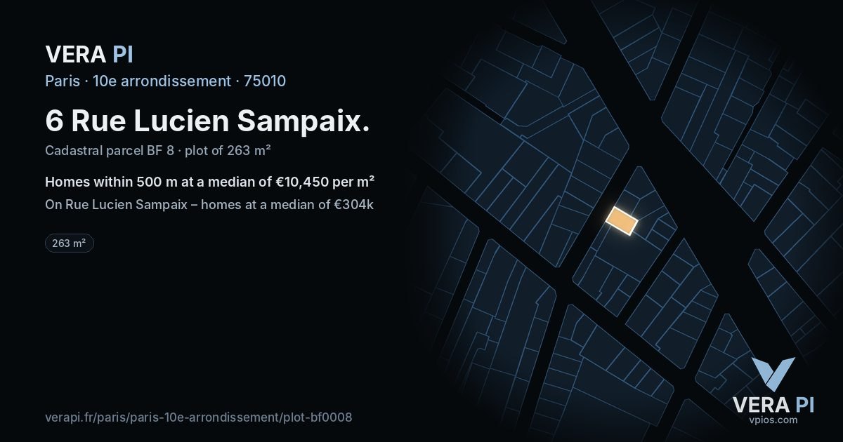6 Rue Lucien Sampaix, 10e arrondissement at night – the plot lit, the parcels around coloured by the prices near them
