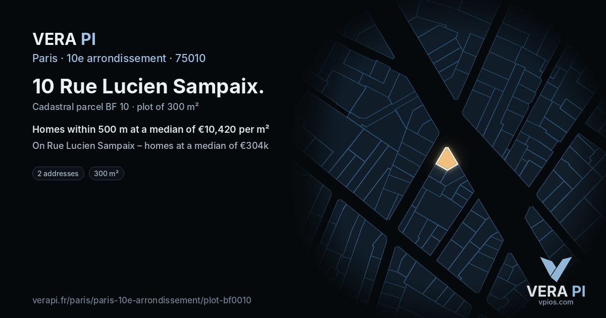 10 Rue Lucien Sampaix, 10e arrondissement at night – the plot lit, the parcels around coloured by the prices near them