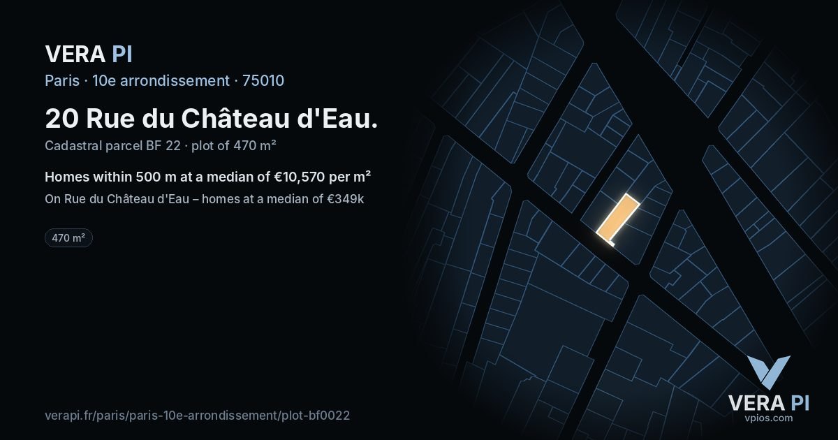 20 Rue du Château d'Eau, 10e arrondissement at night – the plot lit, the parcels around coloured by the prices near them