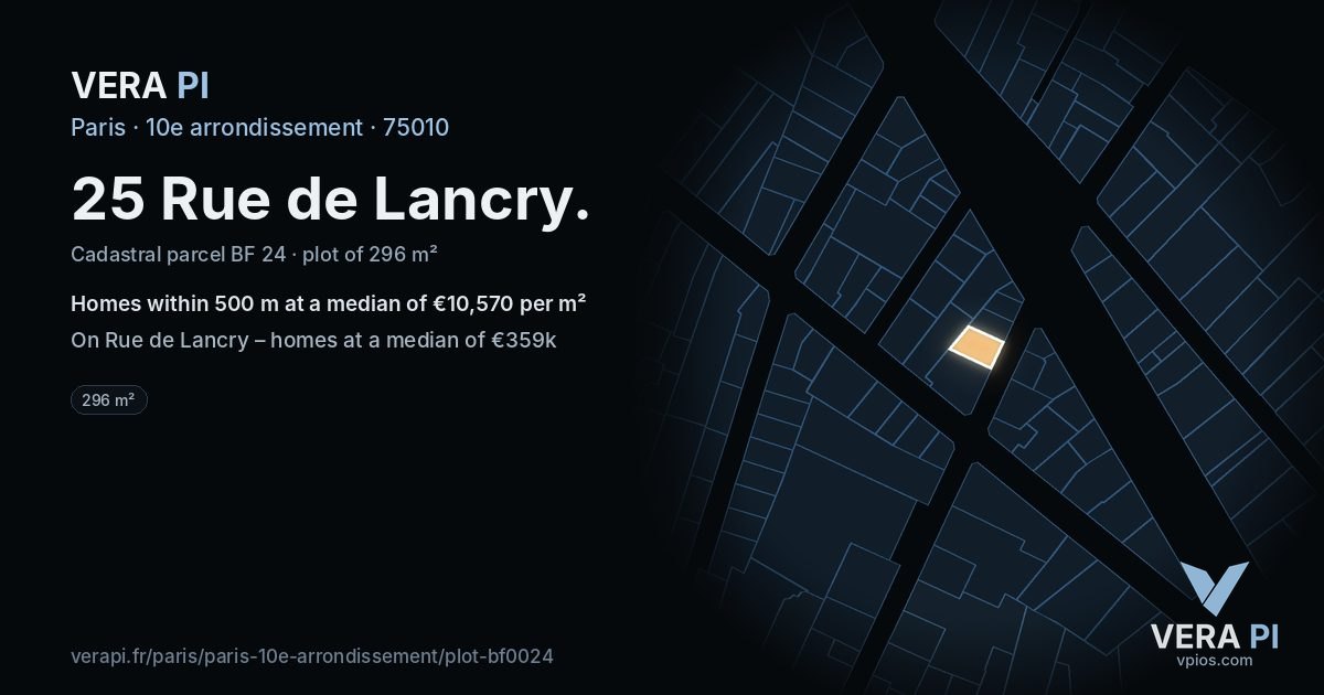 25 Rue de Lancry, 10e arrondissement at night – the plot lit, the parcels around coloured by the prices near them