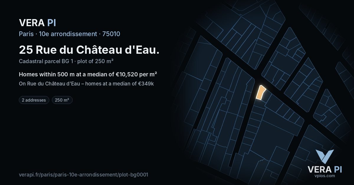 25 Rue du Château d'Eau, 10e arrondissement at night – the plot lit, the parcels around coloured by the prices near them