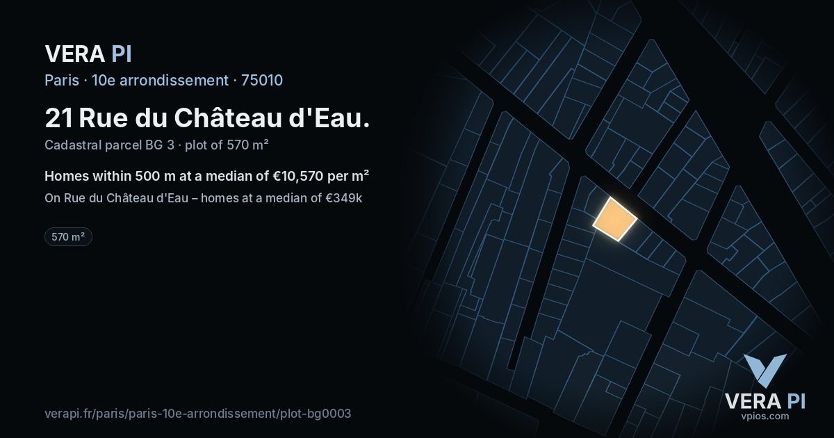 21 Rue du Château d'Eau, 10e arrondissement at night – the plot lit, the parcels around coloured by the prices near them