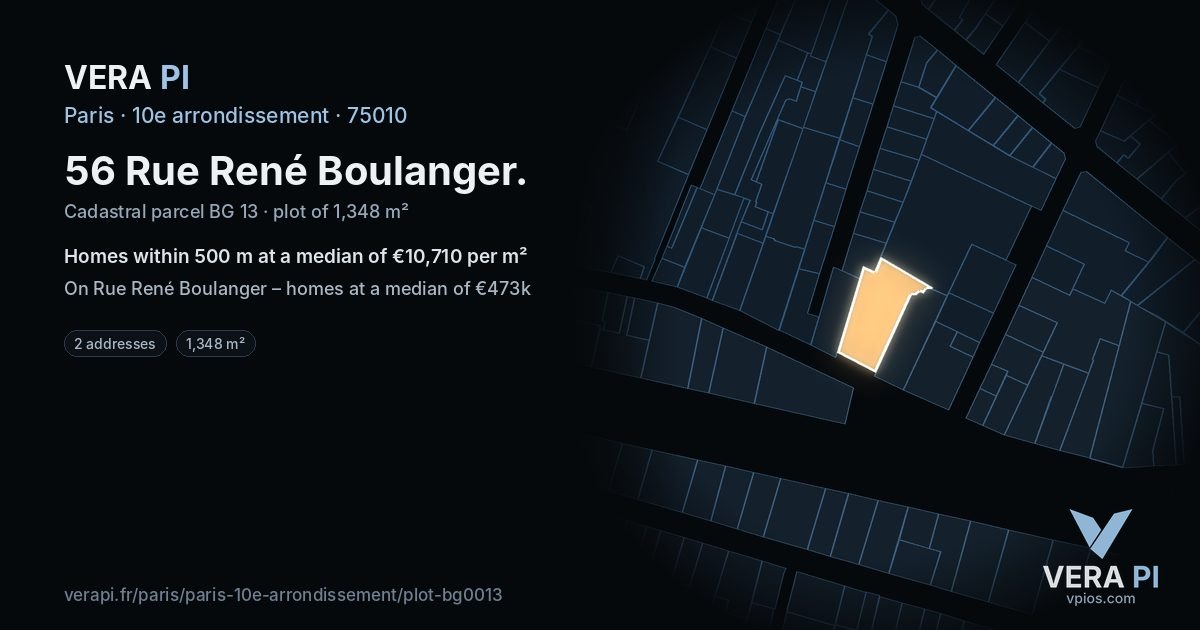56 Rue René Boulanger, 10e arrondissement at night – the plot lit, the parcels around coloured by the prices near them