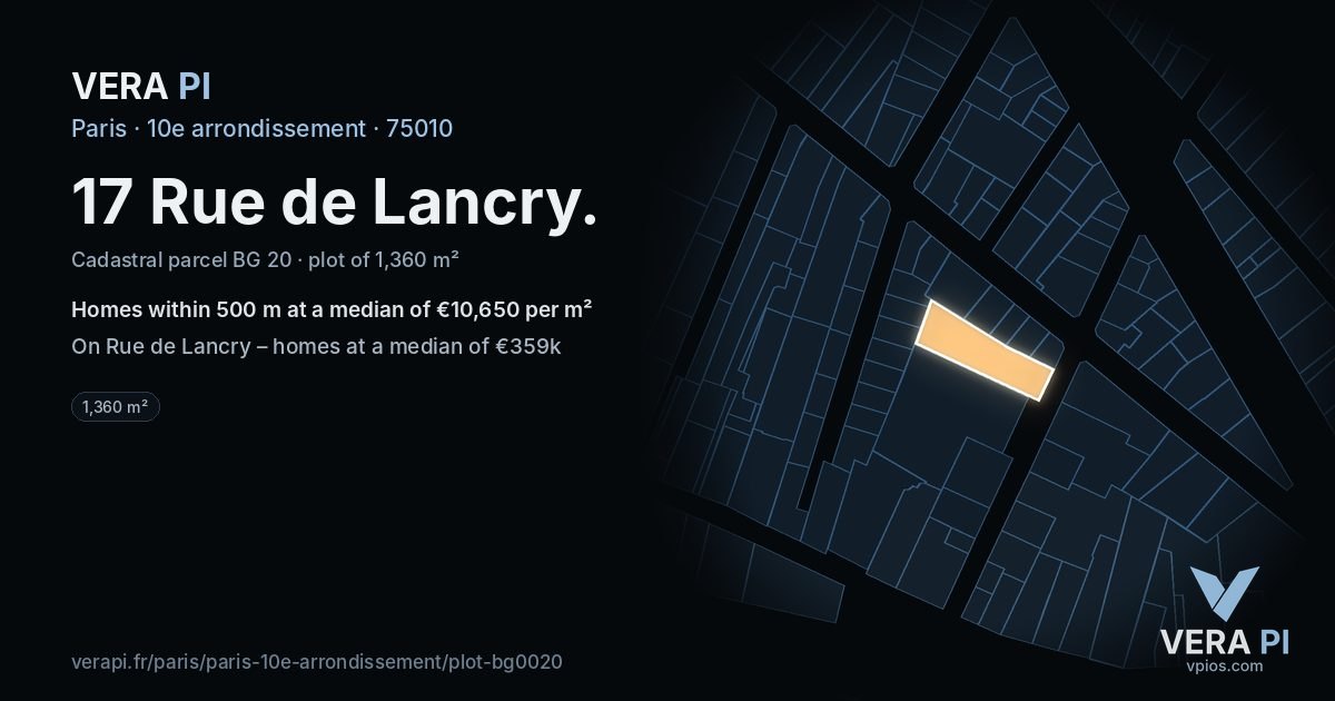 17 Rue de Lancry, 10e arrondissement at night – the plot lit, the parcels around coloured by the prices near them