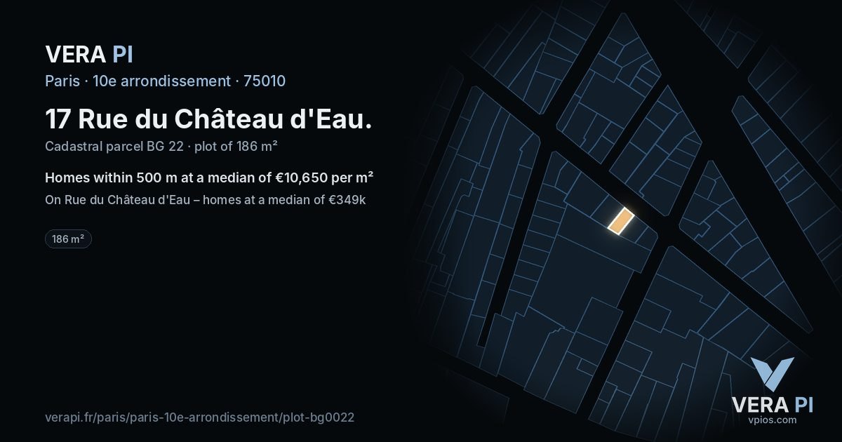 17 Rue du Château d'Eau, 10e arrondissement at night – the plot lit, the parcels around coloured by the prices near them