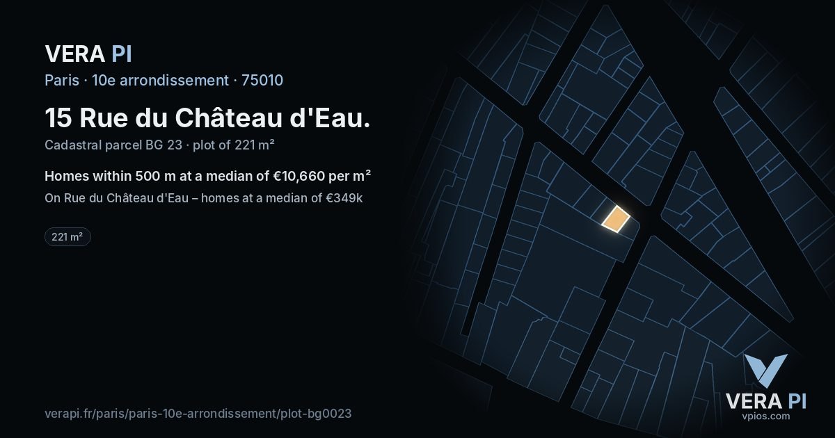 15 Rue du Château d'Eau, 10e arrondissement at night – the plot lit, the parcels around coloured by the prices near them