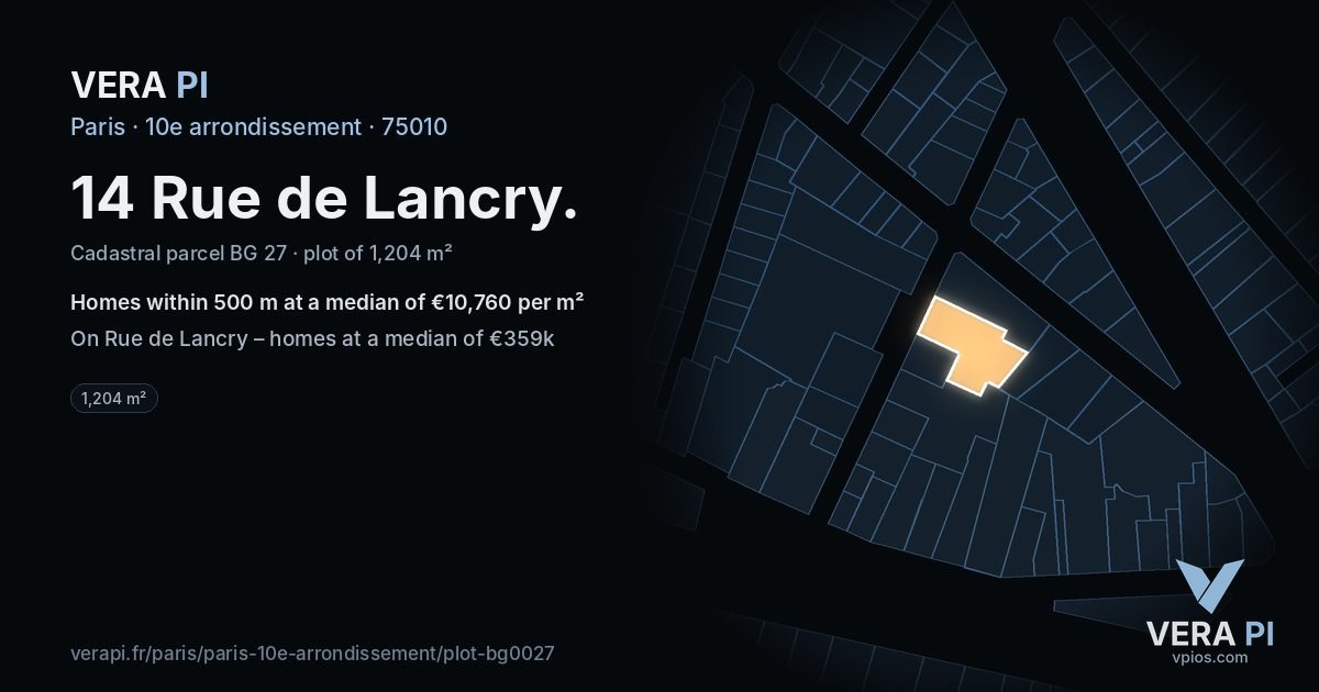 14 Rue de Lancry, 10e arrondissement at night – the plot lit, the parcels around coloured by the prices near them