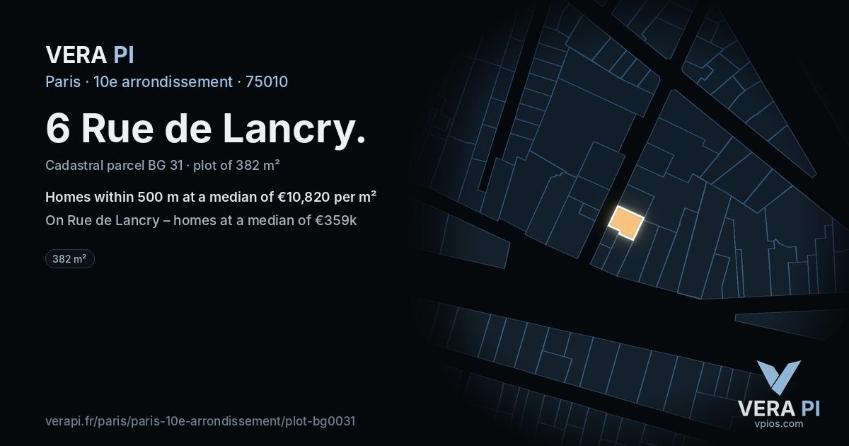 6 Rue de Lancry, 10e arrondissement at night – the plot lit, the parcels around coloured by the prices near them
