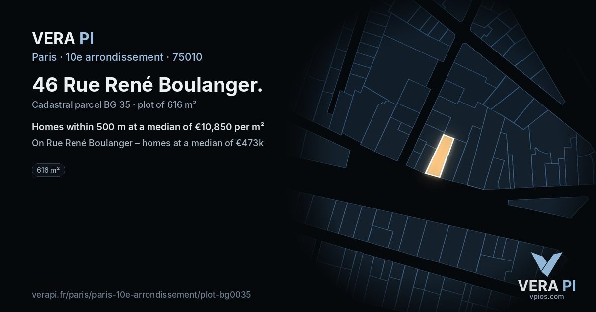 46 Rue René Boulanger, 10e arrondissement at night – the plot lit, the parcels around coloured by the prices near them