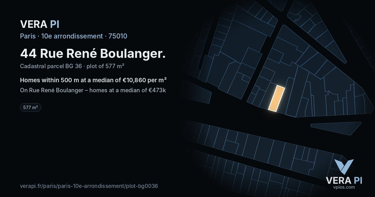 44 Rue René Boulanger, 10e arrondissement at night – the plot lit, the parcels around coloured by the prices near them