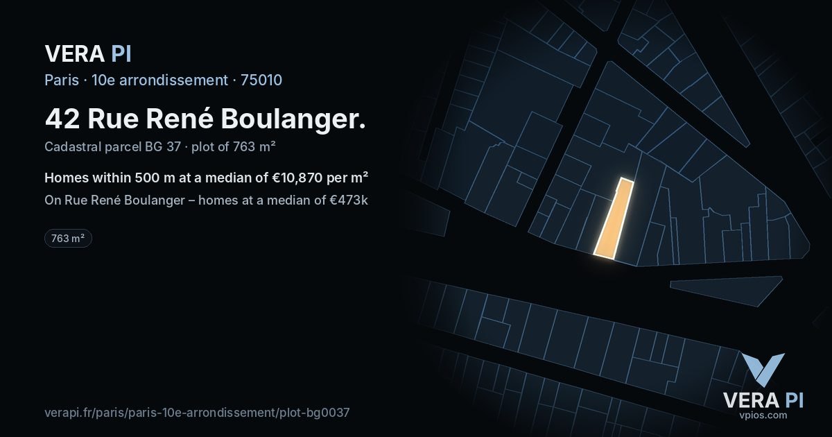 42 Rue René Boulanger, 10e arrondissement at night – the plot lit, the parcels around coloured by the prices near them