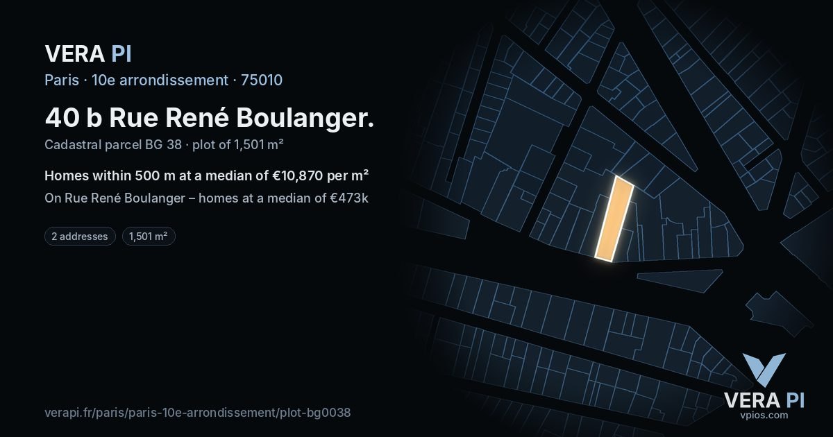 40 b Rue René Boulanger, 10e arrondissement at night – the plot lit, the parcels around coloured by the prices near them